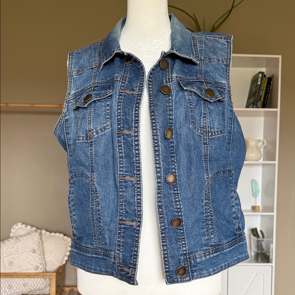 Denim Sleeveless Blue Vest Large